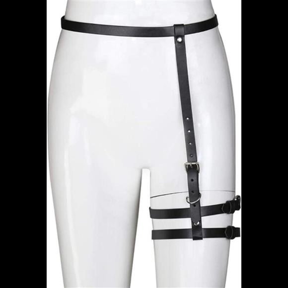 ZARSIO Women Faux Leather Leg Harness Belt Sexy Punk Waist Leg Cage Belt